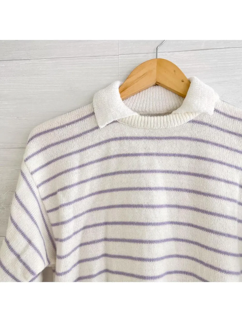 Vintage Picket & Post Lavender White Striped Collared Sweater Womens S - Picture 2 of 5